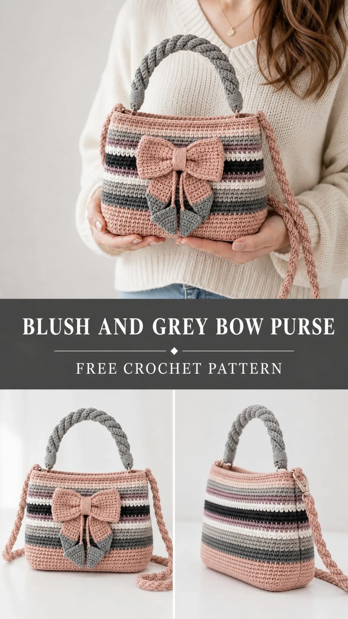 Blush and Grey Bow Purse Free Crochet Pattern