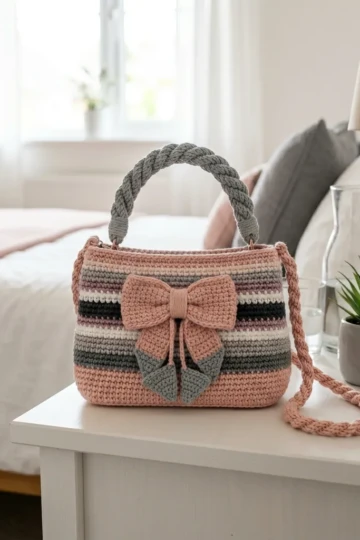 Blush and Grey Bow Purse Free Crochet Pattern