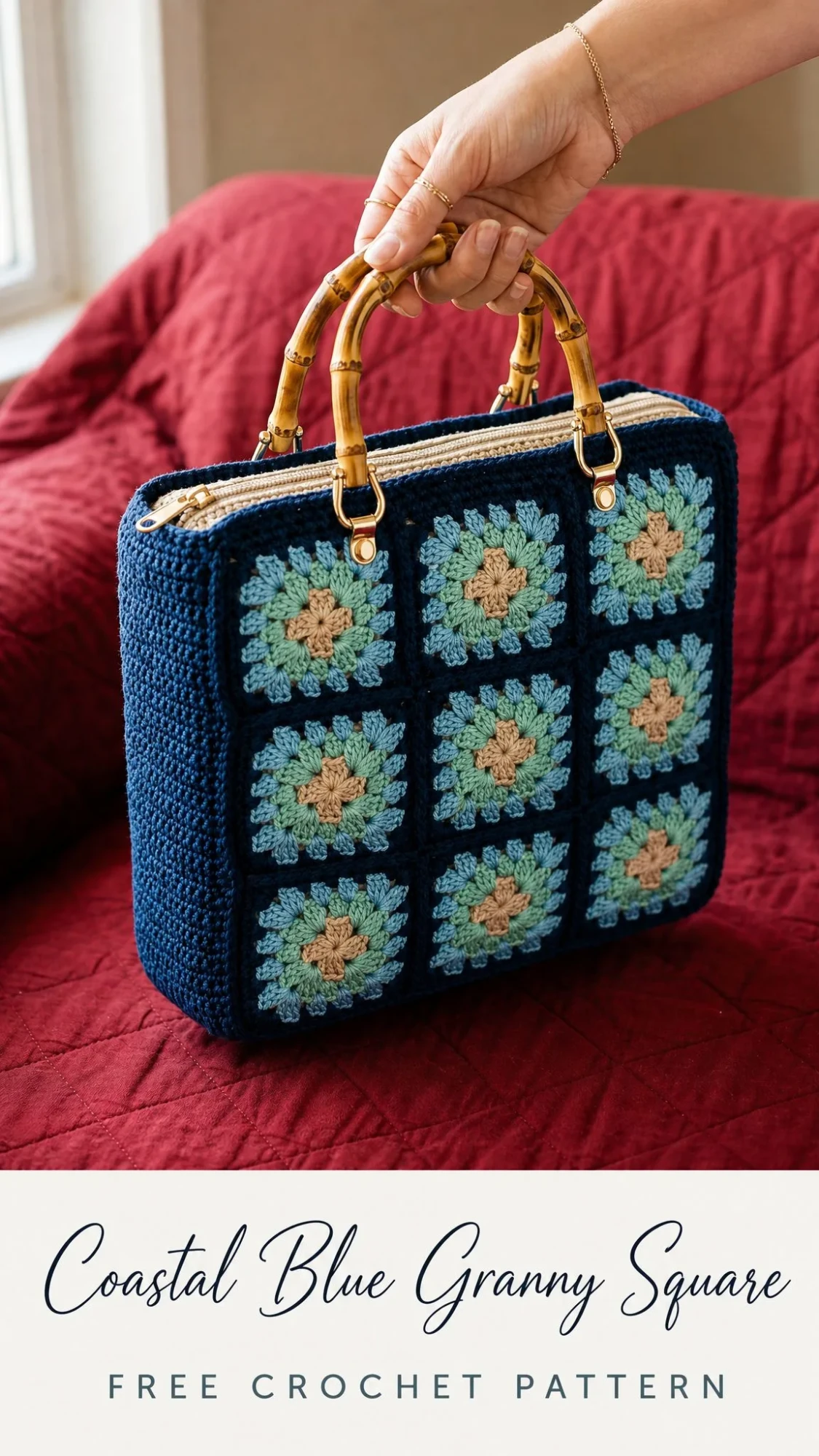 Coastal Blue Granny Square Tote Bag Free Crochet Pattern