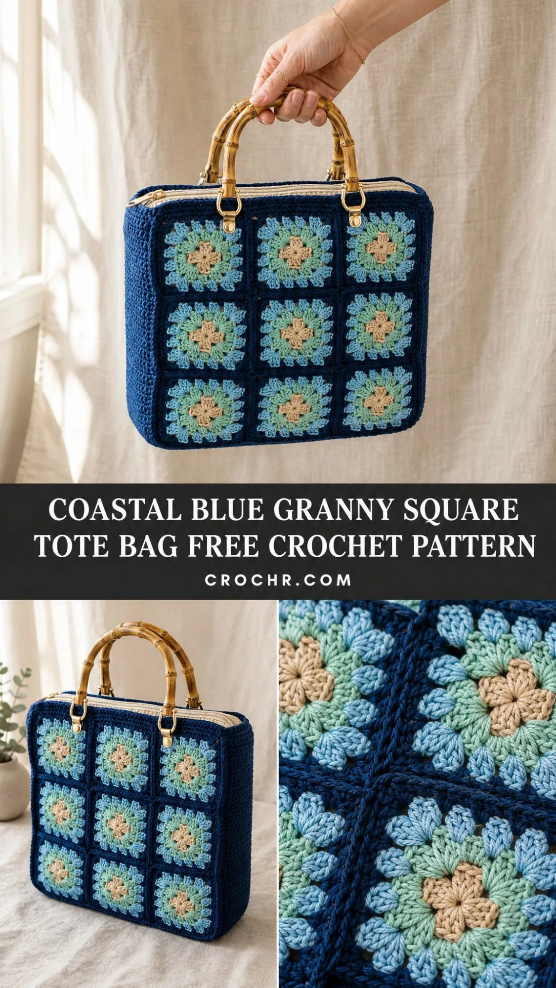 Coastal Blue Granny Square Tote Bag Free Crochet Pattern