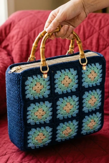 Coastal Blue Granny Square Tote Bag Free Crochet Pattern