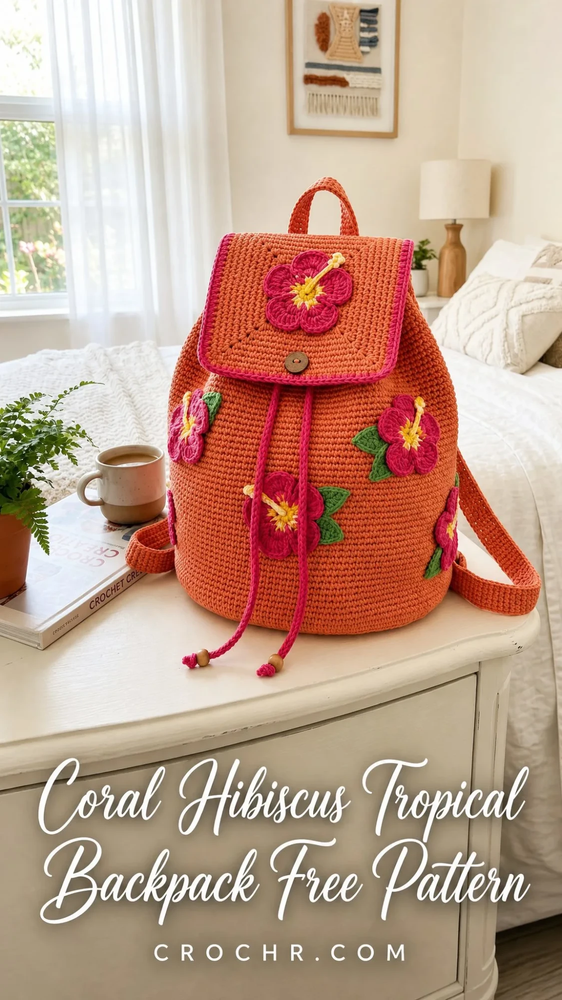 Coral Hibiscus Tropical Backpack Free Pattern