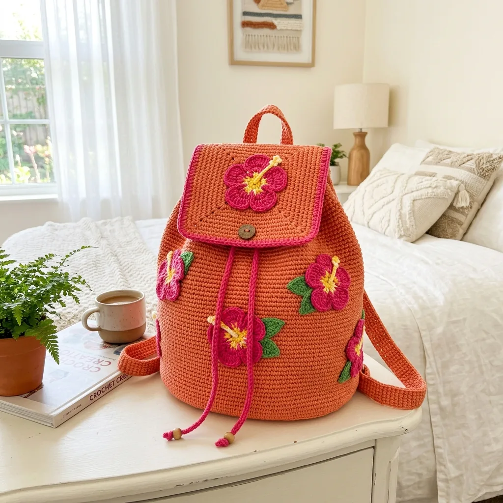Coral Hibiscus Tropical Backpack Free Pattern