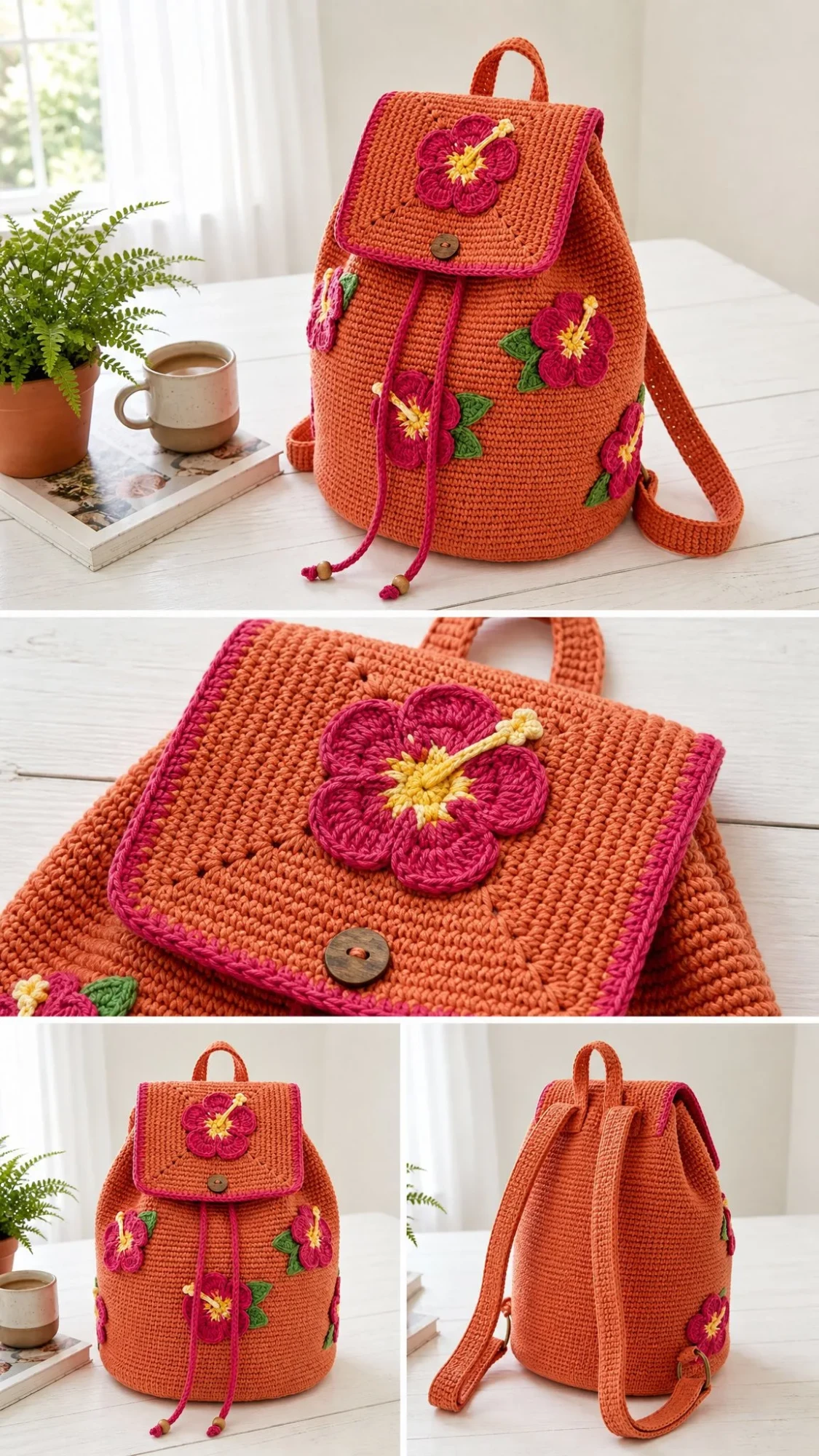 Coral Hibiscus Tropical Backpack Free Pattern