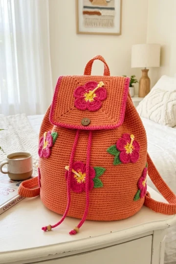 Coral Hibiscus Tropical Backpack Free Pattern