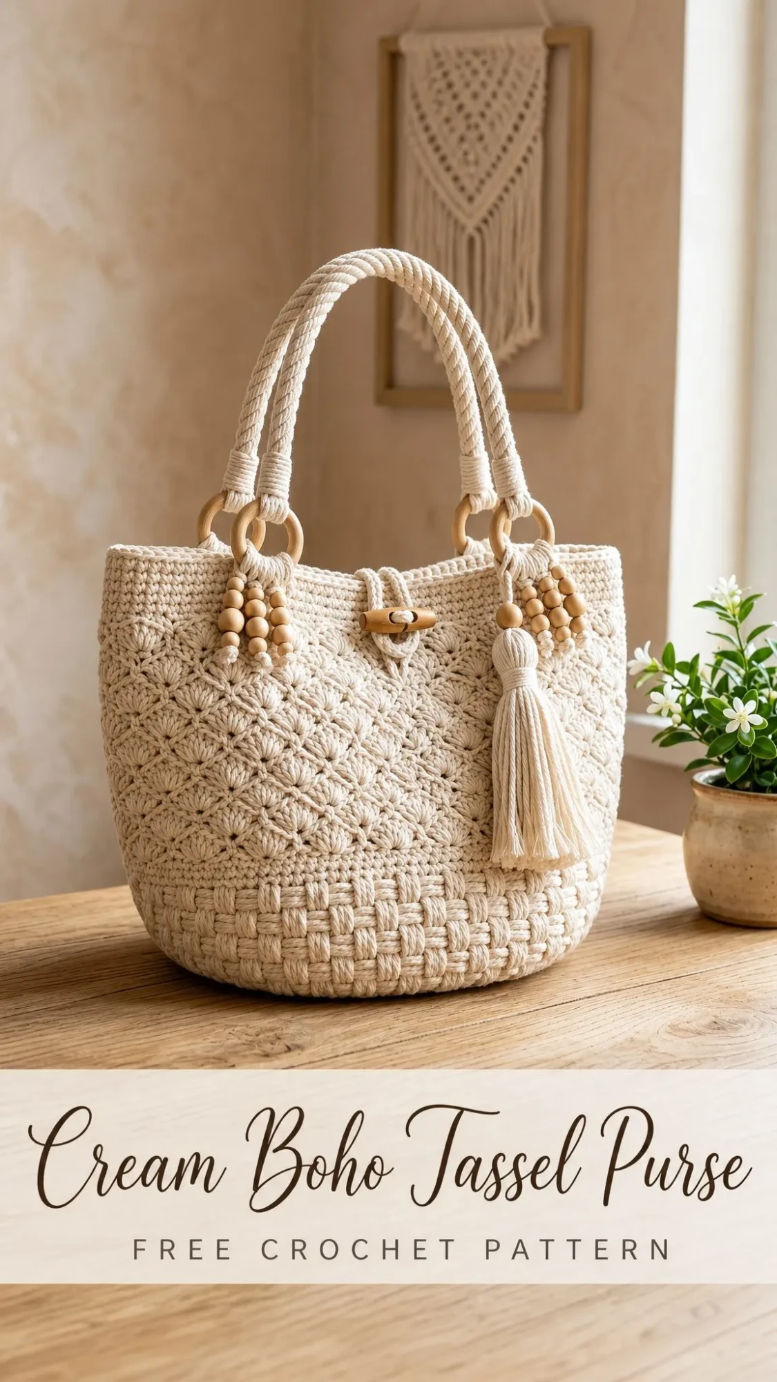 Cream Boho Tassel Purse Free Crochet Pattern