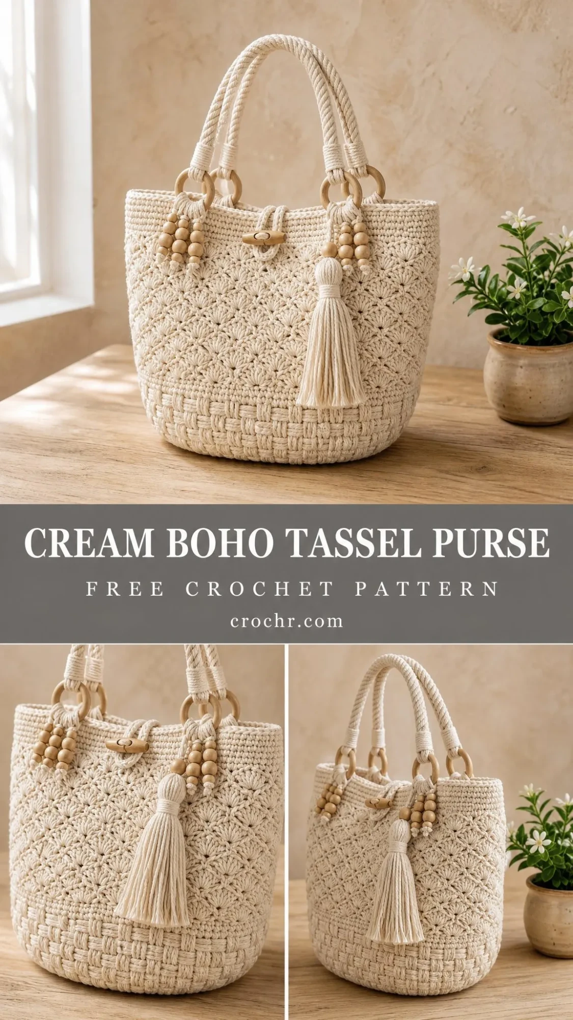 Cream Boho Tassel Purse Free Crochet Pattern