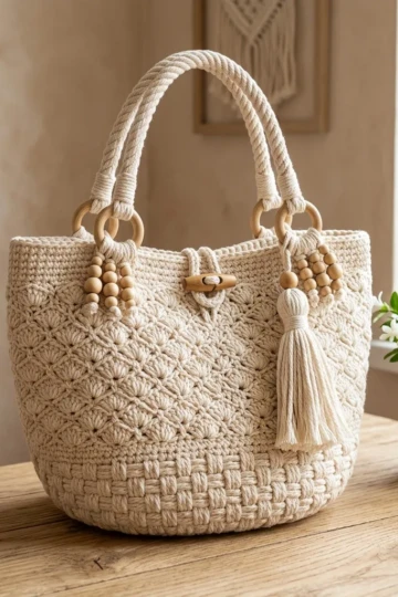 Cream Boho Tassel Purse Free Crochet Pattern