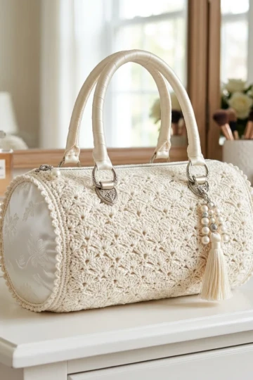 Cream Lace Bridal Barrel Bag Free Crochet Pattern