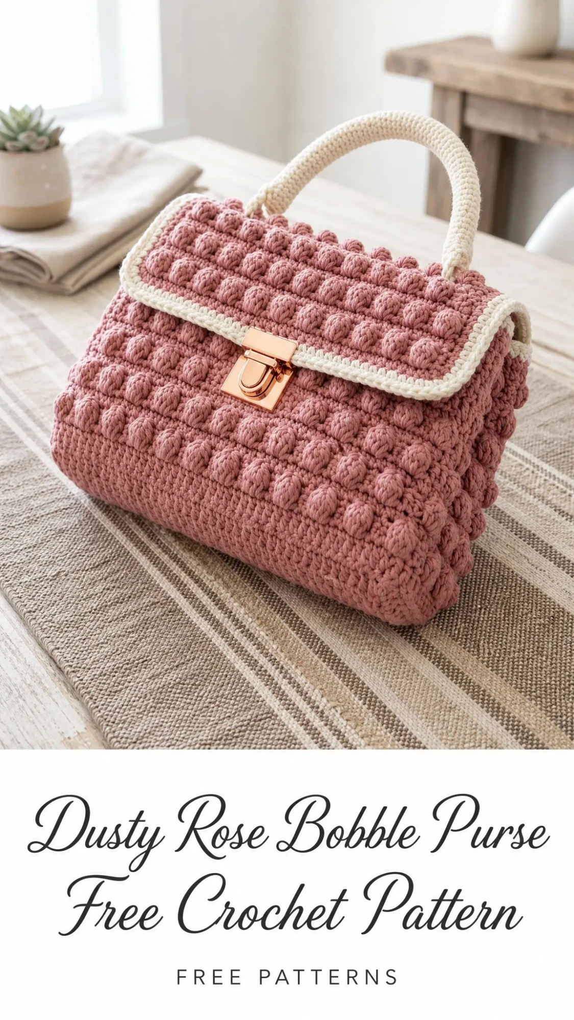 Dusty Rose Bobble Purse Free Crochet Pattern
