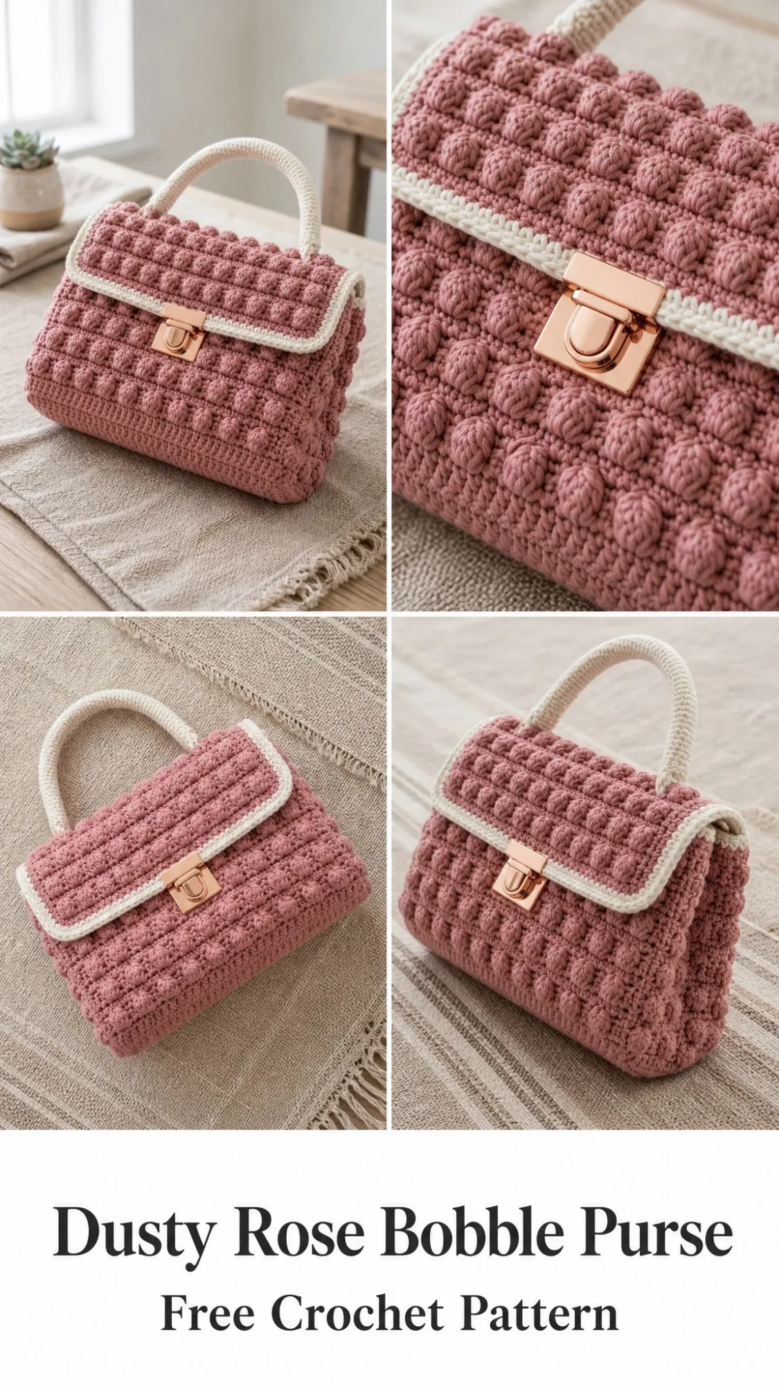 Dusty Rose Bobble Purse Free Crochet Pattern