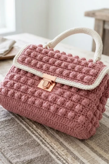 Dusty Rose Bobble Purse Free Crochet Pattern