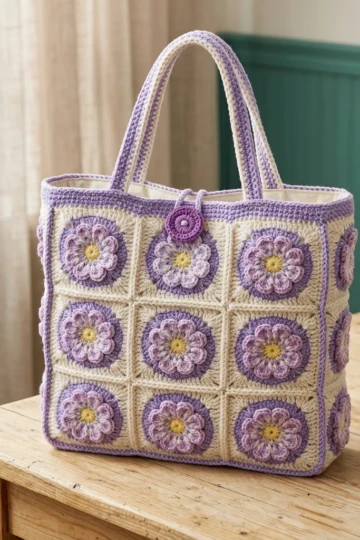 Lavender Garden Granny Square Bag Free Crochet Pattern