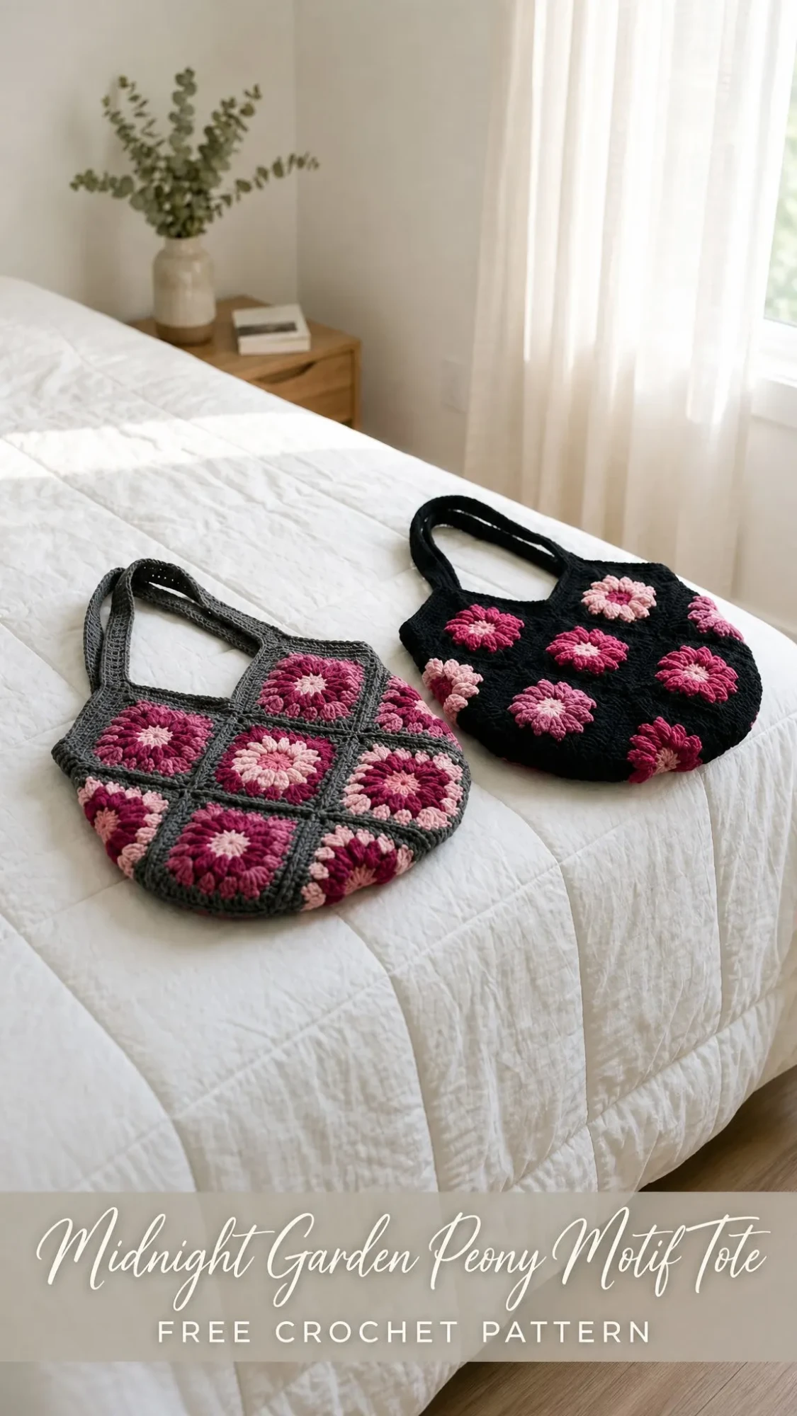 Midnight Garden Peony Motif Tote Free Crochet Pattern