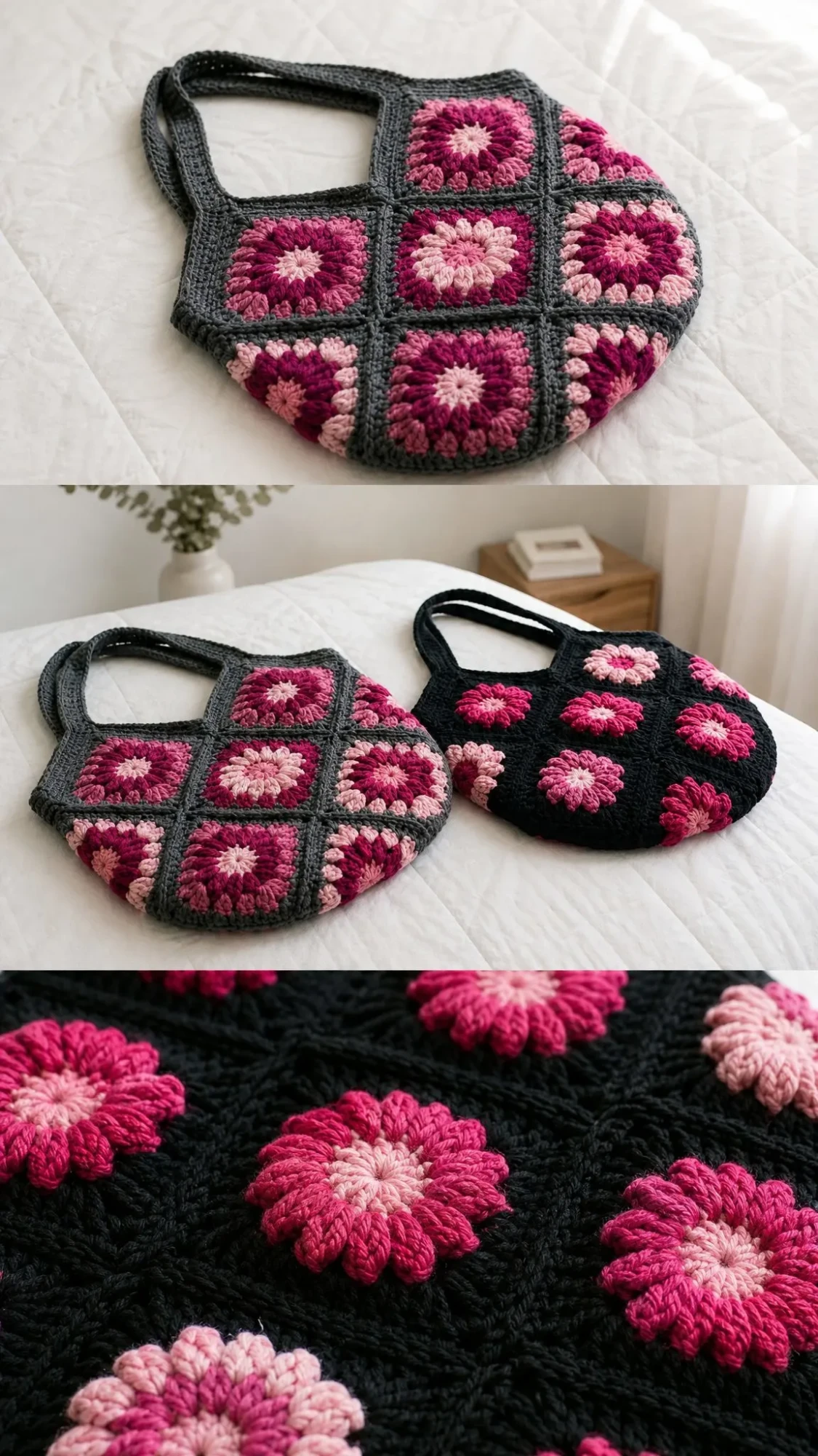 Midnight Garden Peony Motif Tote Free Crochet Pattern