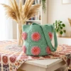 Mint Green Rose Granny Square Bag Free Crochet Pattern