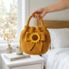 Mustard Sunflower Bow Bucket Bag Free Crochet Pattern