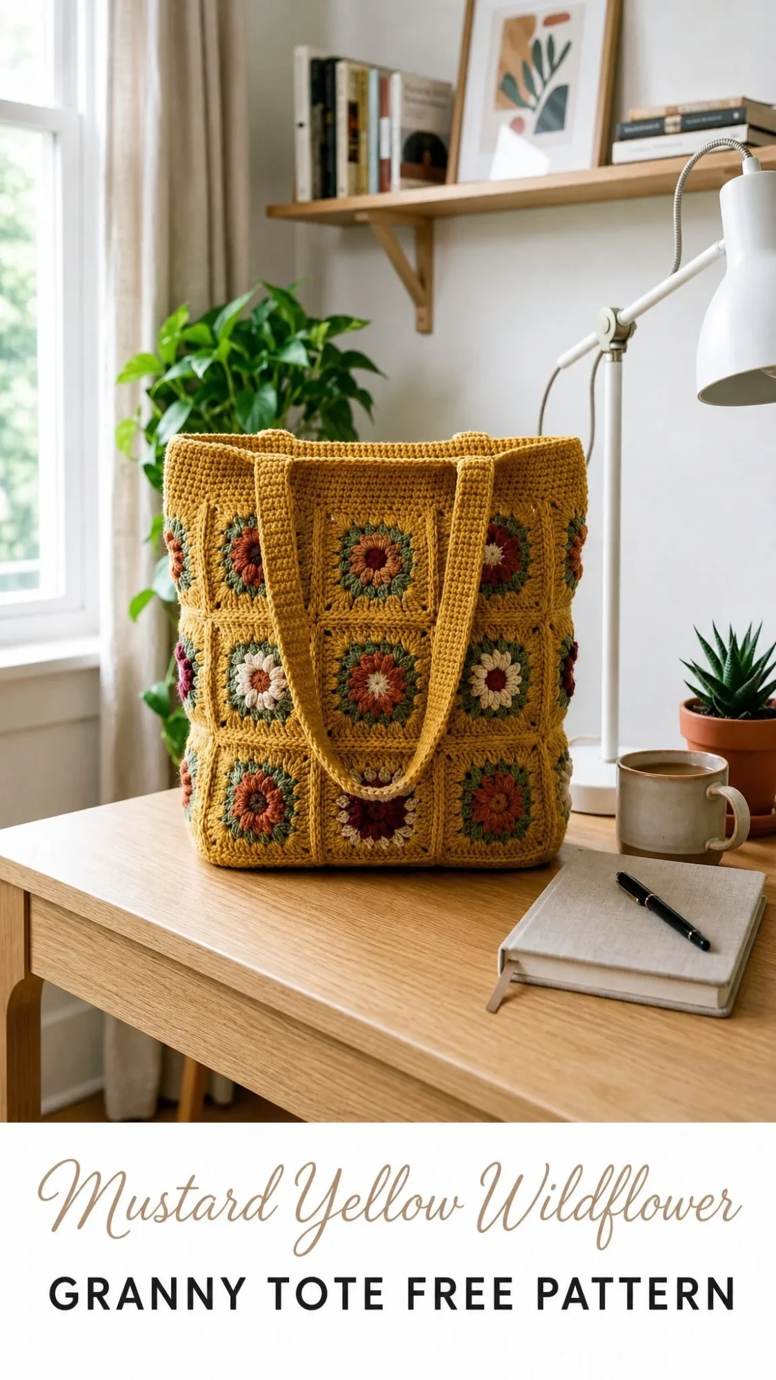 Mustard Yellow Wildflower Granny Tote Free Pattern