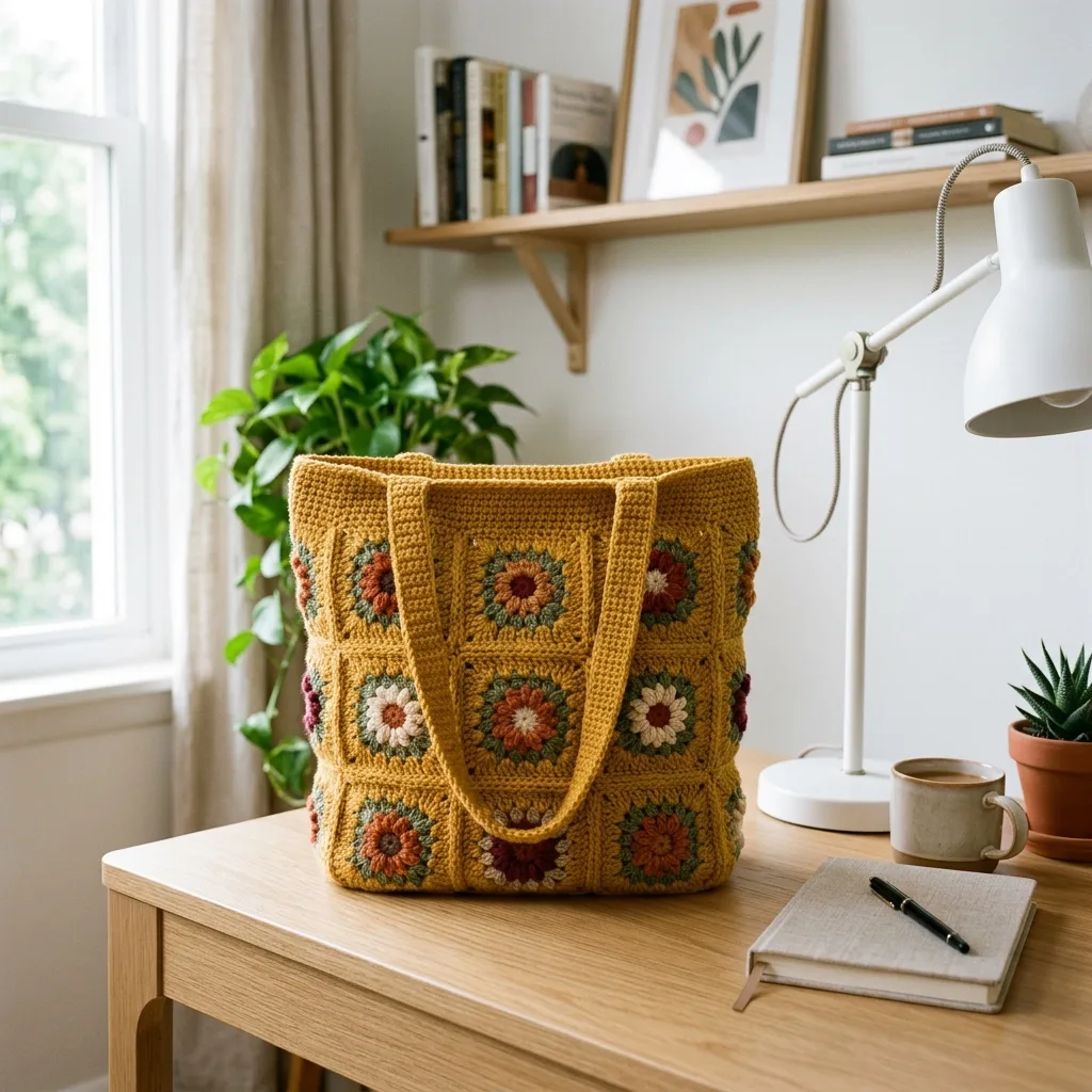 Mustard Yellow Wildflower Granny Tote Free Pattern