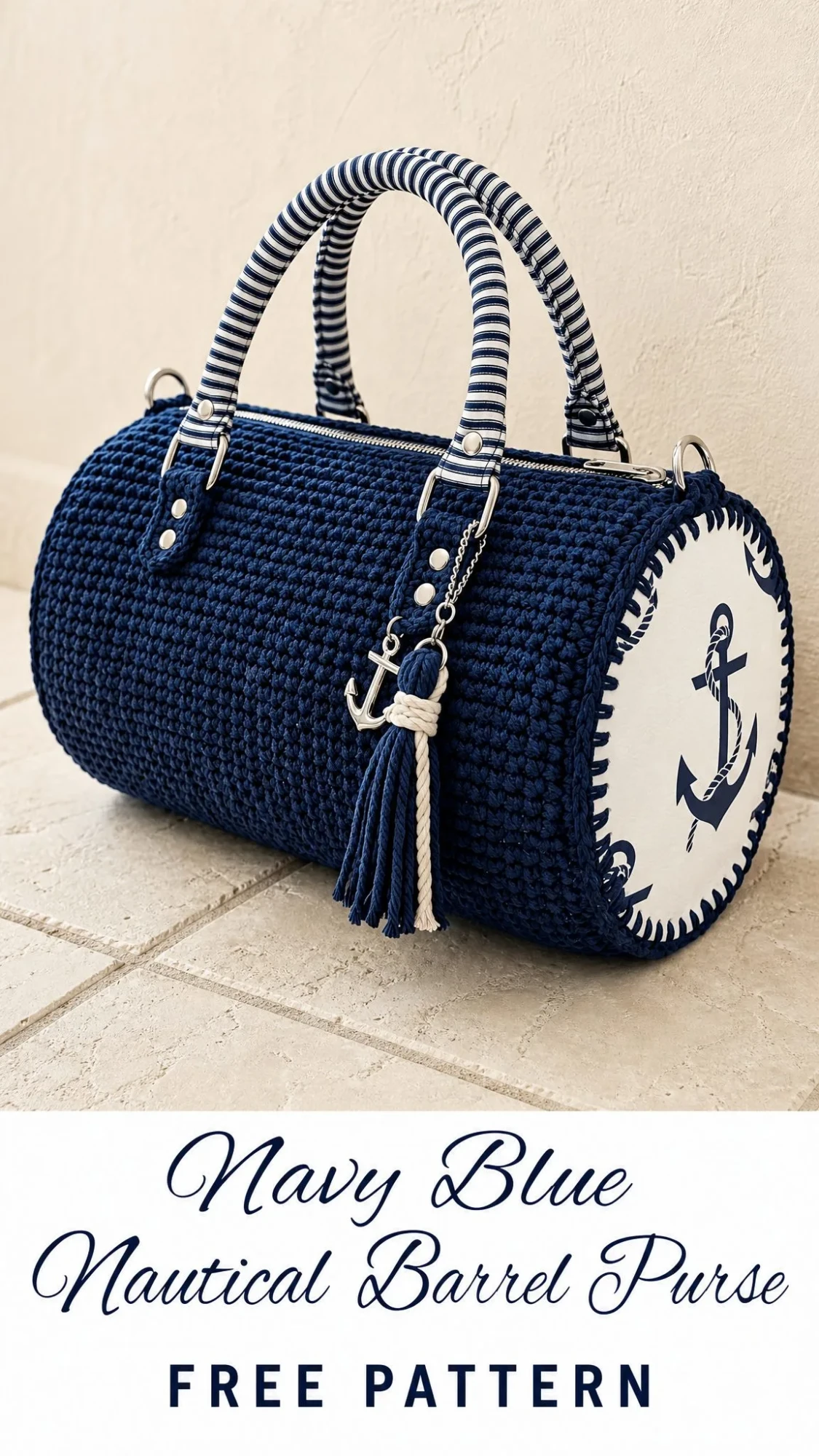 Navy Blue Nautical Barrel Purse Free Crochet Pattern
