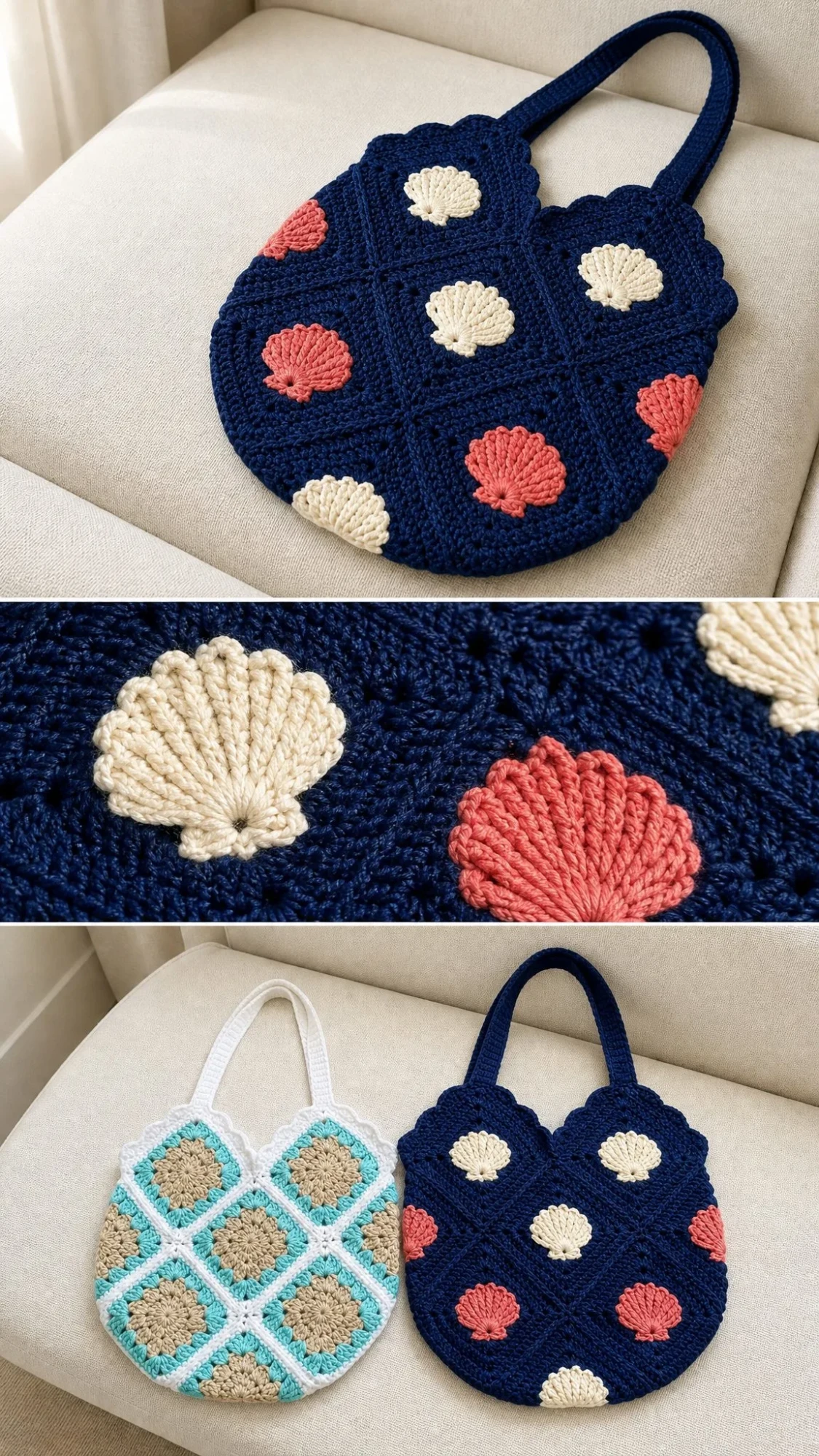 Ocean Blue Seashell Motif Tote Free Crochet Pattern
