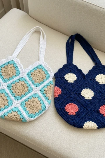 Ocean Blue Seashell Motif Tote Free Crochet Pattern