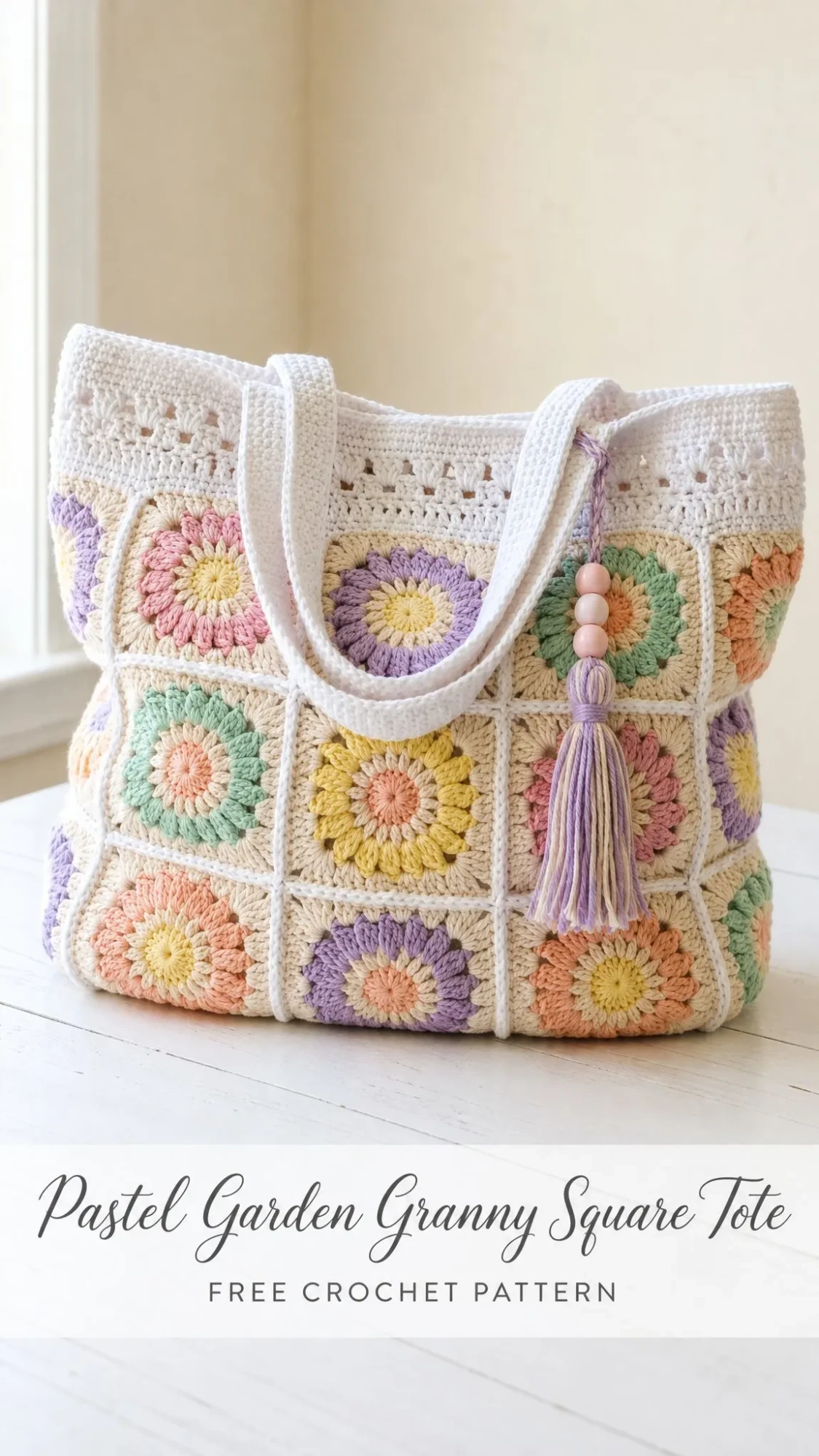 Pastel Garden Granny Square Tote Free Crochet Pattern