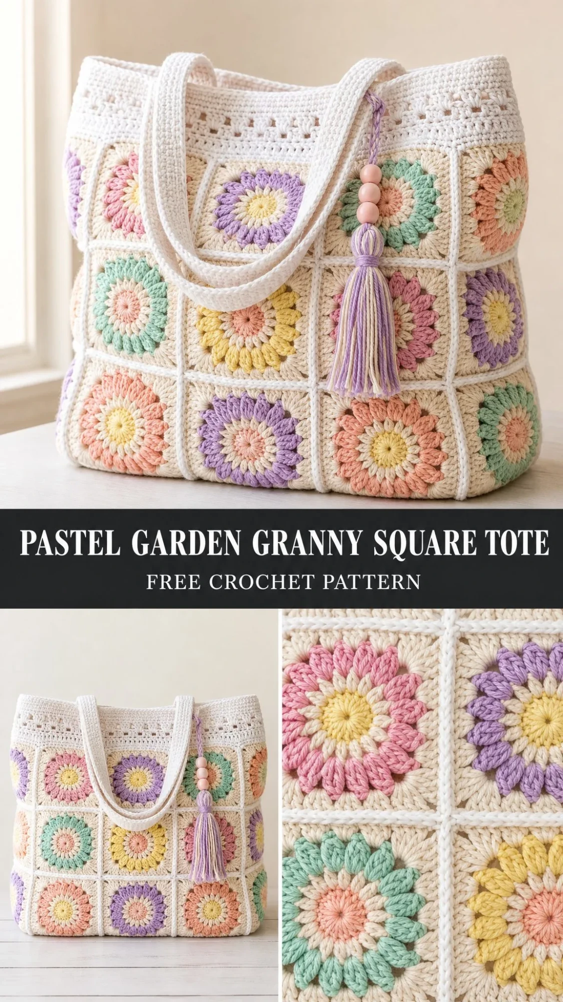 Pastel Garden Granny Square Tote Free Crochet Pattern