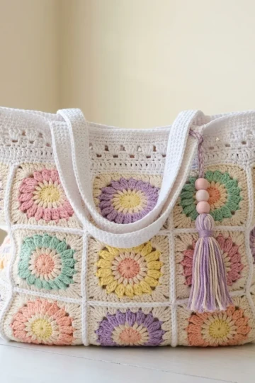 Pastel Garden Granny Square Tote Free Crochet Pattern