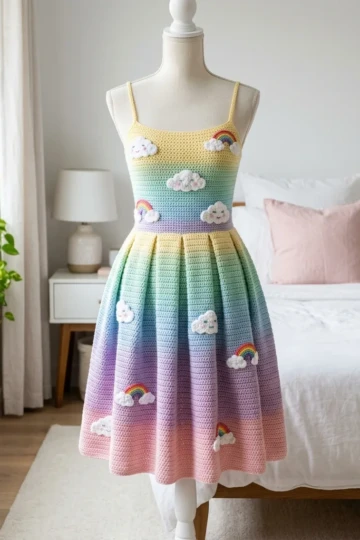 Pastel Rainbow Cloud Dress Free Crochet Pattern