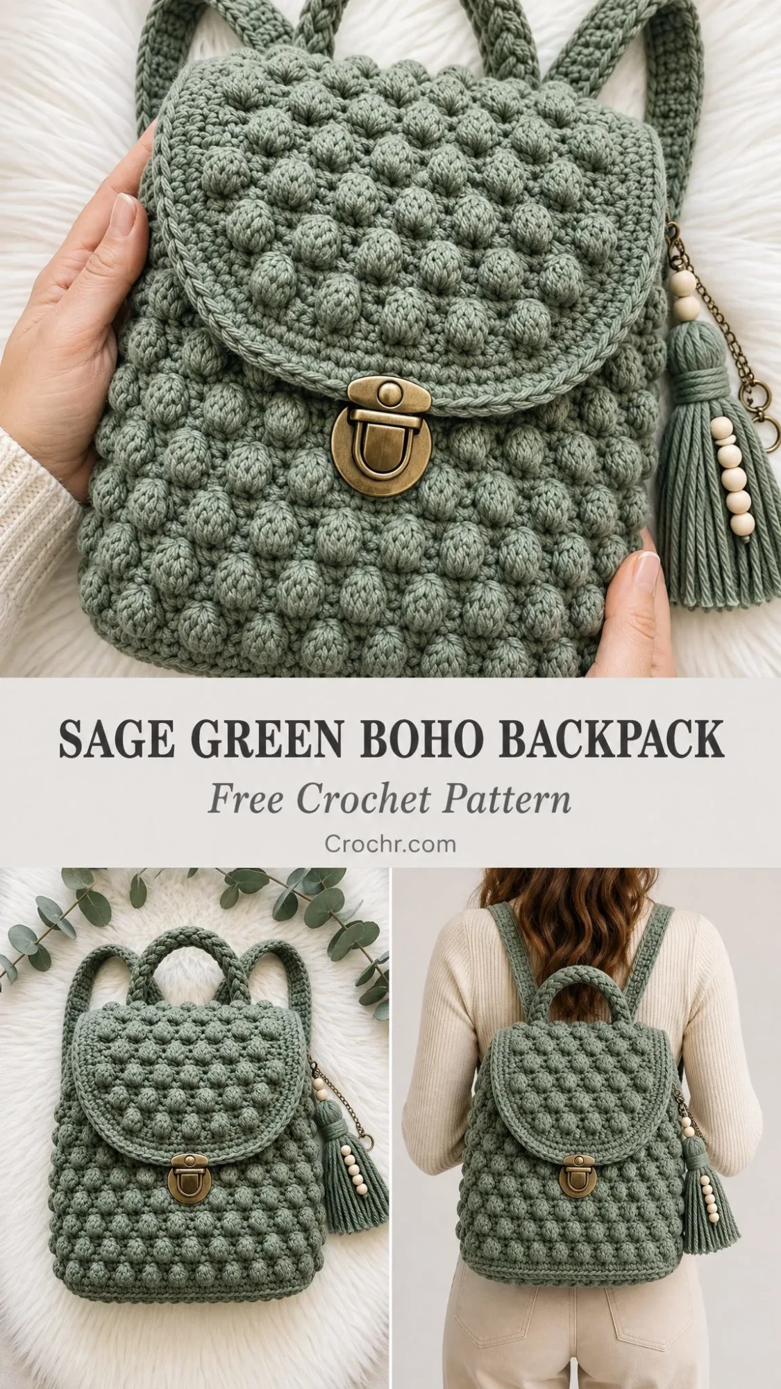 Sage Green Boho Backpack Free Crochet Pattern