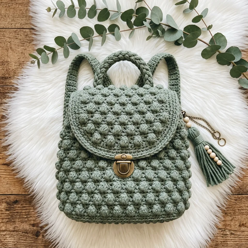 Sage Green Boho Backpack Free Crochet Pattern