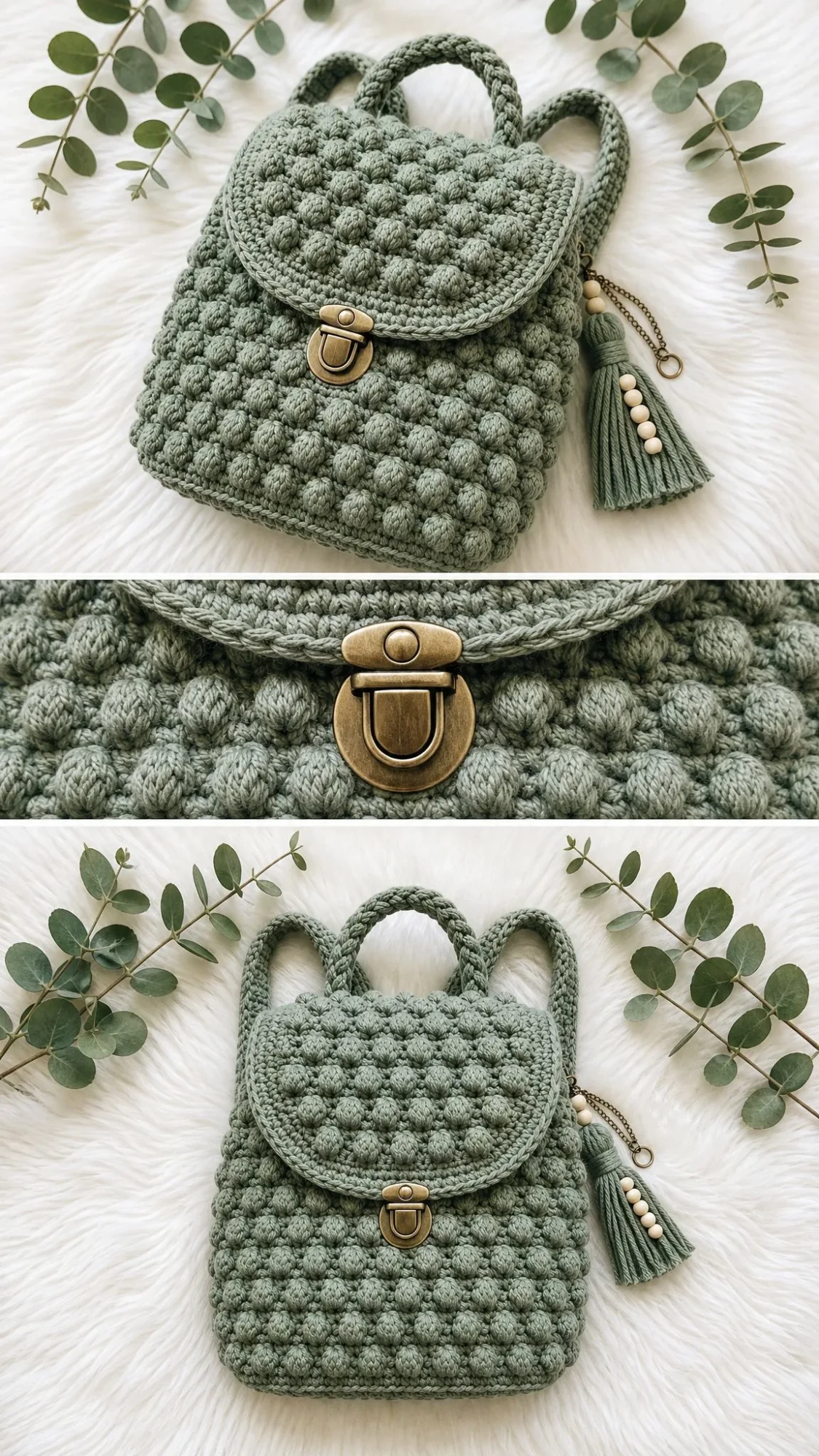 Sage Green Boho Backpack Free Crochet Pattern