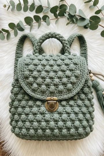 Sage Green Boho Backpack Free Crochet Pattern