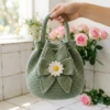 Sage Green Daisy Bow Bucket Bag Free Crochet Pattern