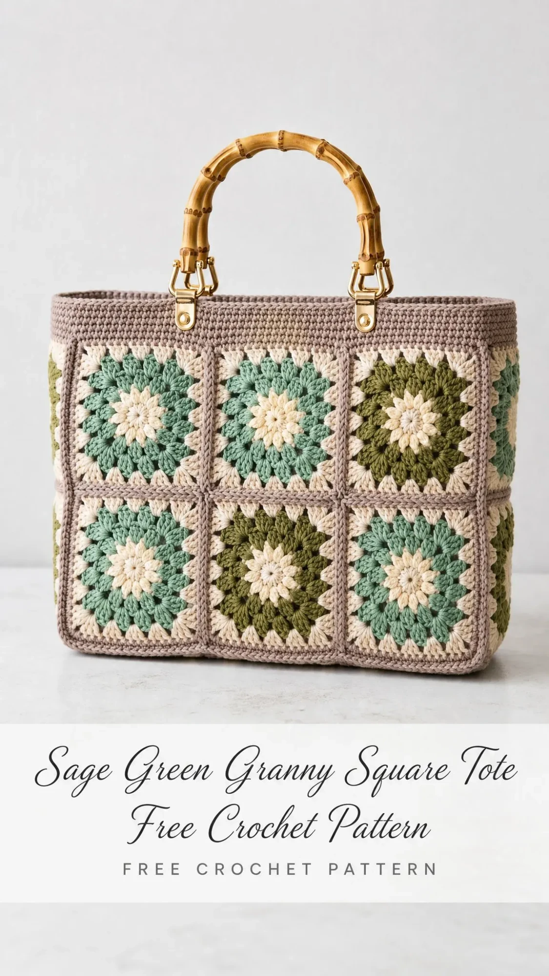 Sage Green Granny Square Tote Free Crochet Pattern