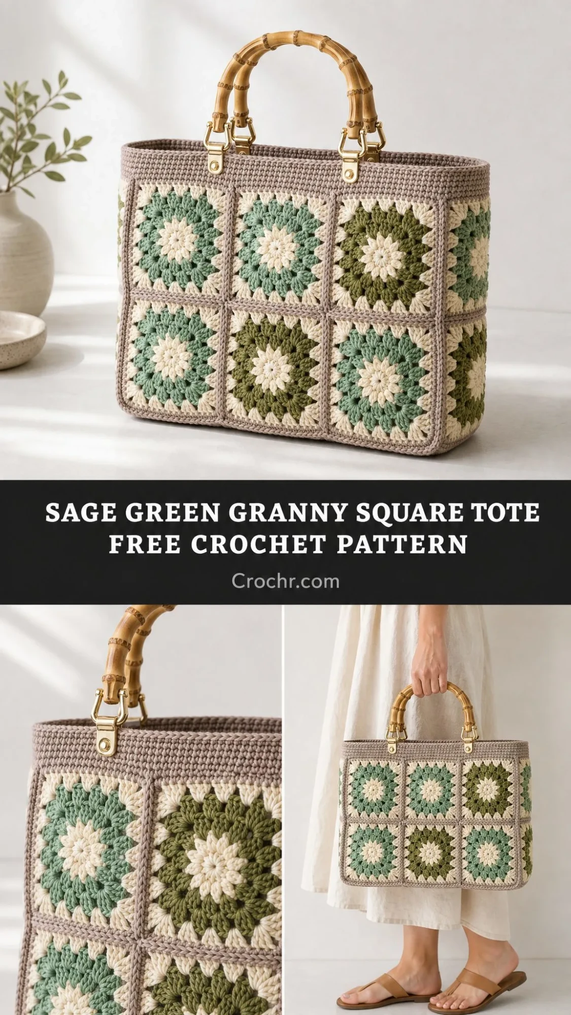 Sage Green Granny Square Tote Free Crochet Pattern