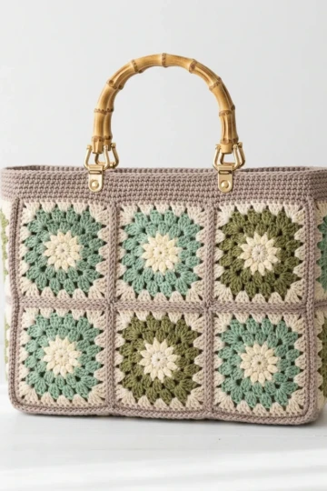 Sage Green Granny Square Tote Free Crochet Pattern