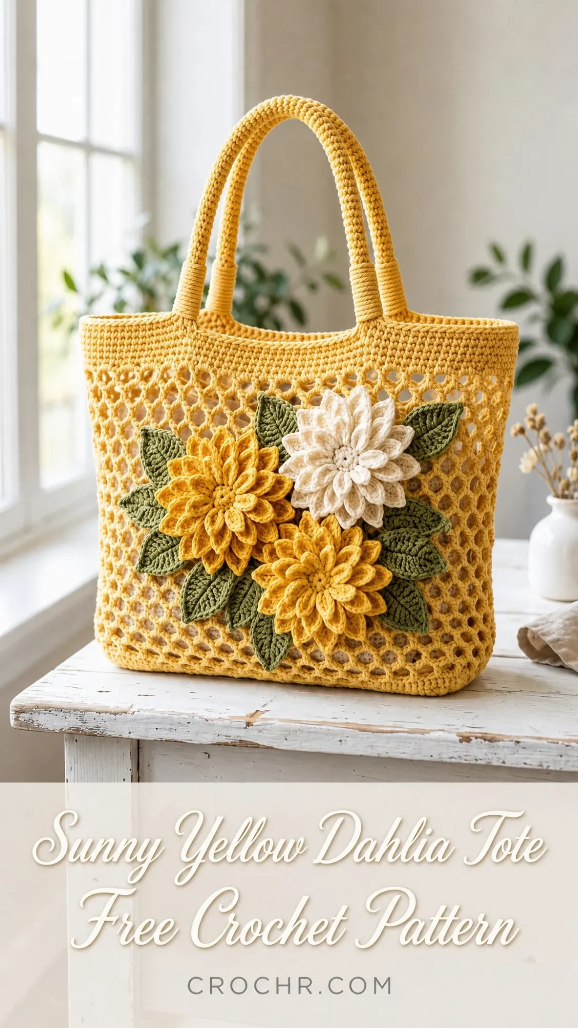 Sunny Yellow Dahlia Tote Free Crochet Pattern