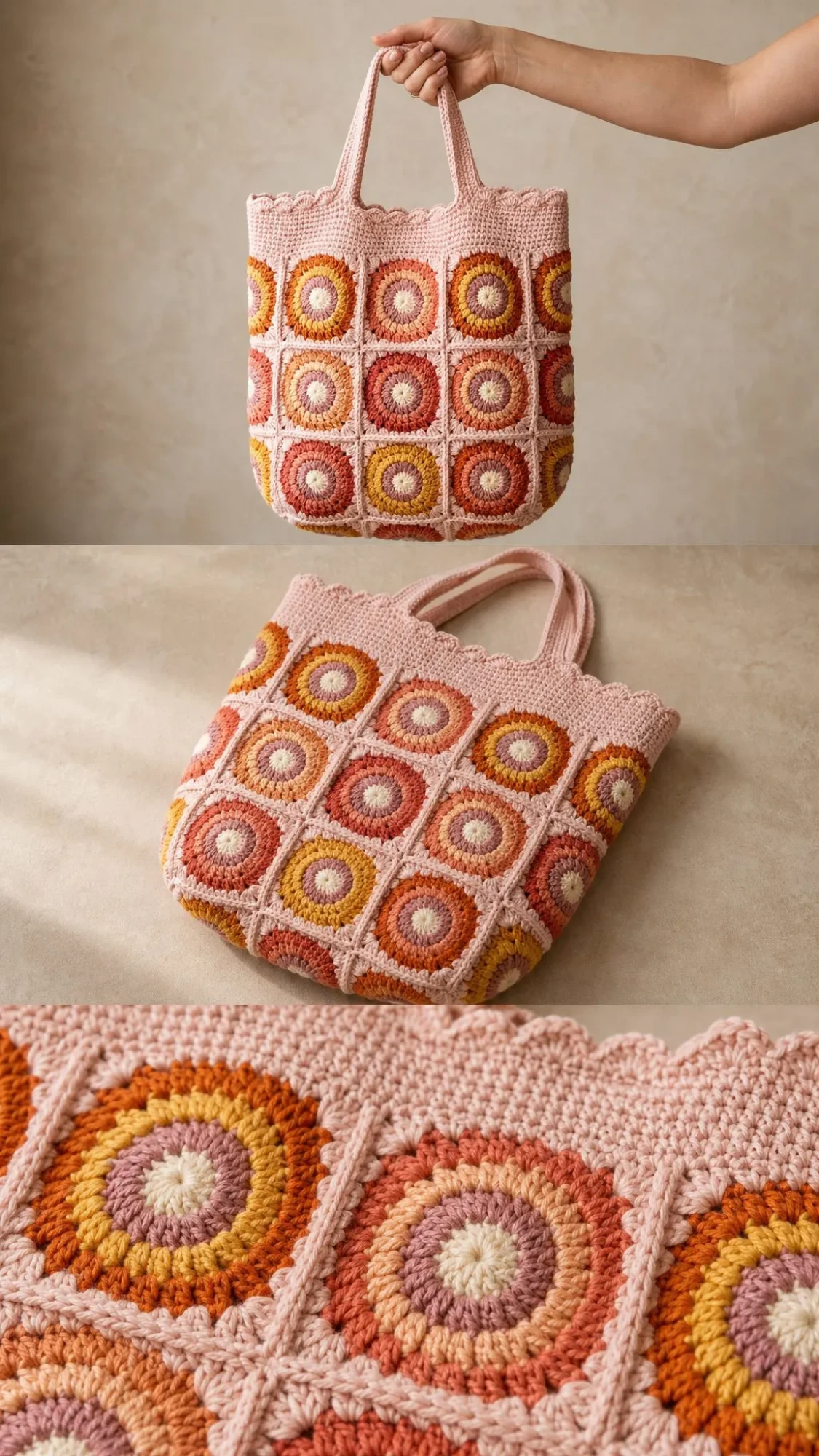 Sunset Ombre Granny Square Bag Free Crochet Pattern