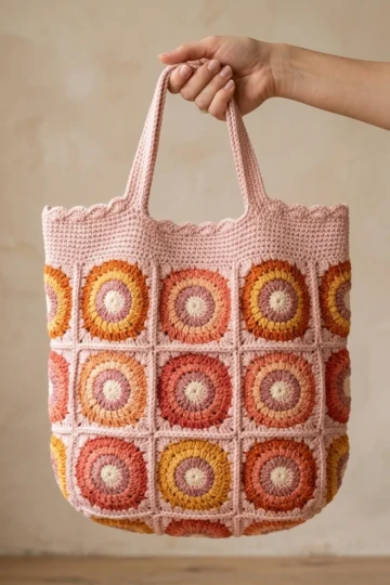 Sunset Ombre Granny Square Bag Free Crochet Pattern