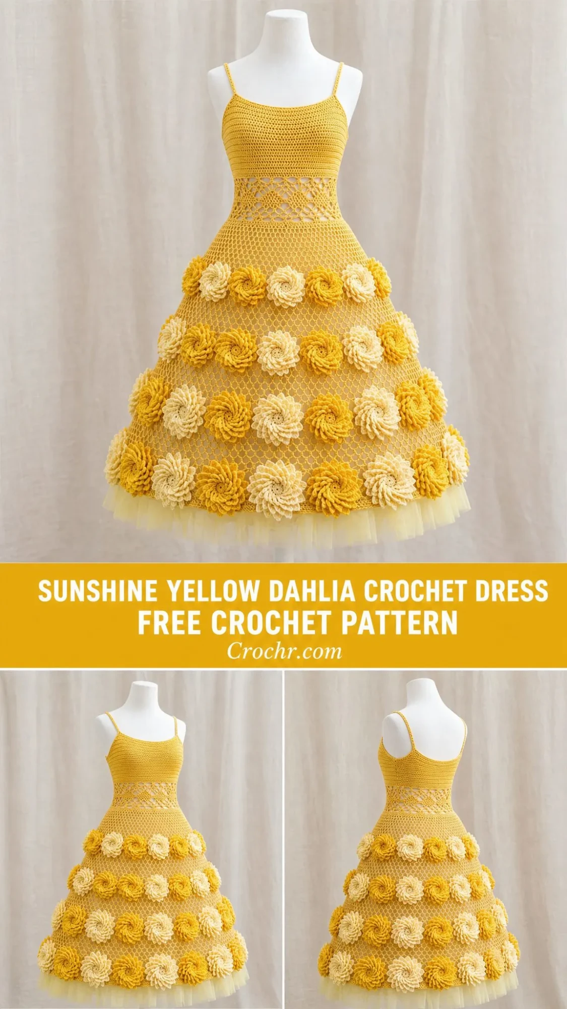 Sunshine Yellow Dahlia Crochet Dress Free Crochet Pattern