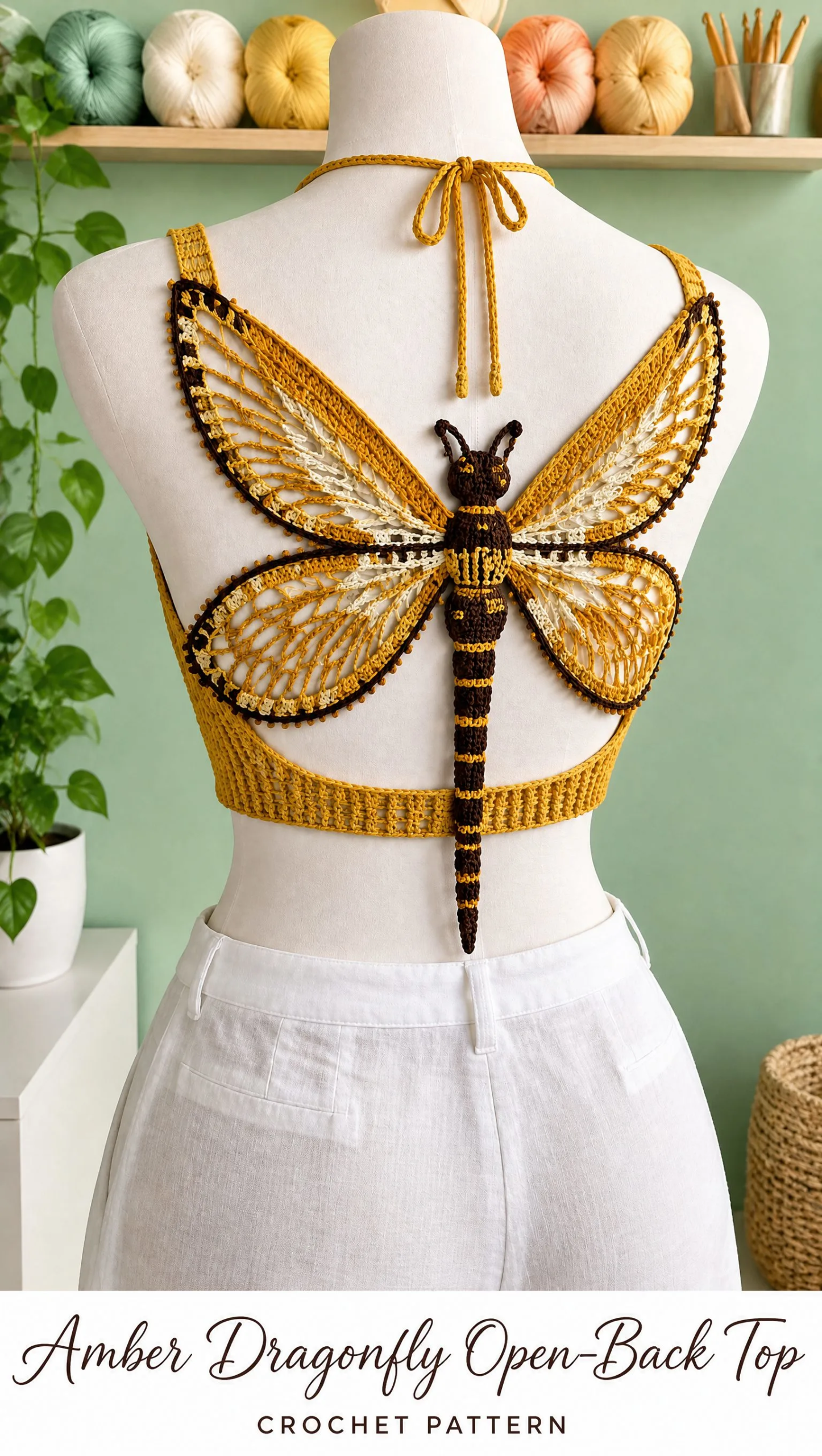 Amber Dragonfly Open-Back Top Crochet Pattern