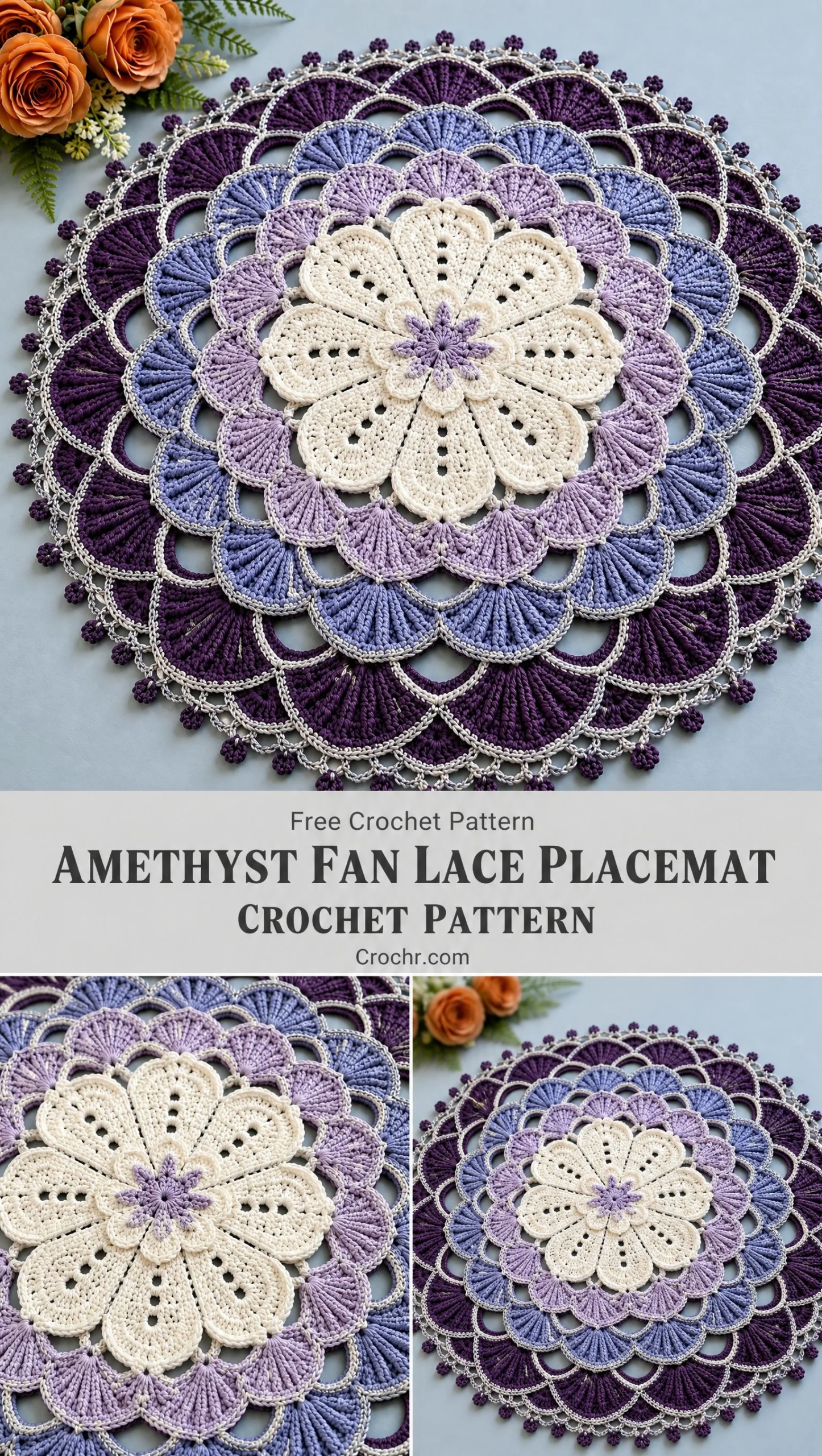 Amethyst Fan Lace Placemat Crochet Pattern