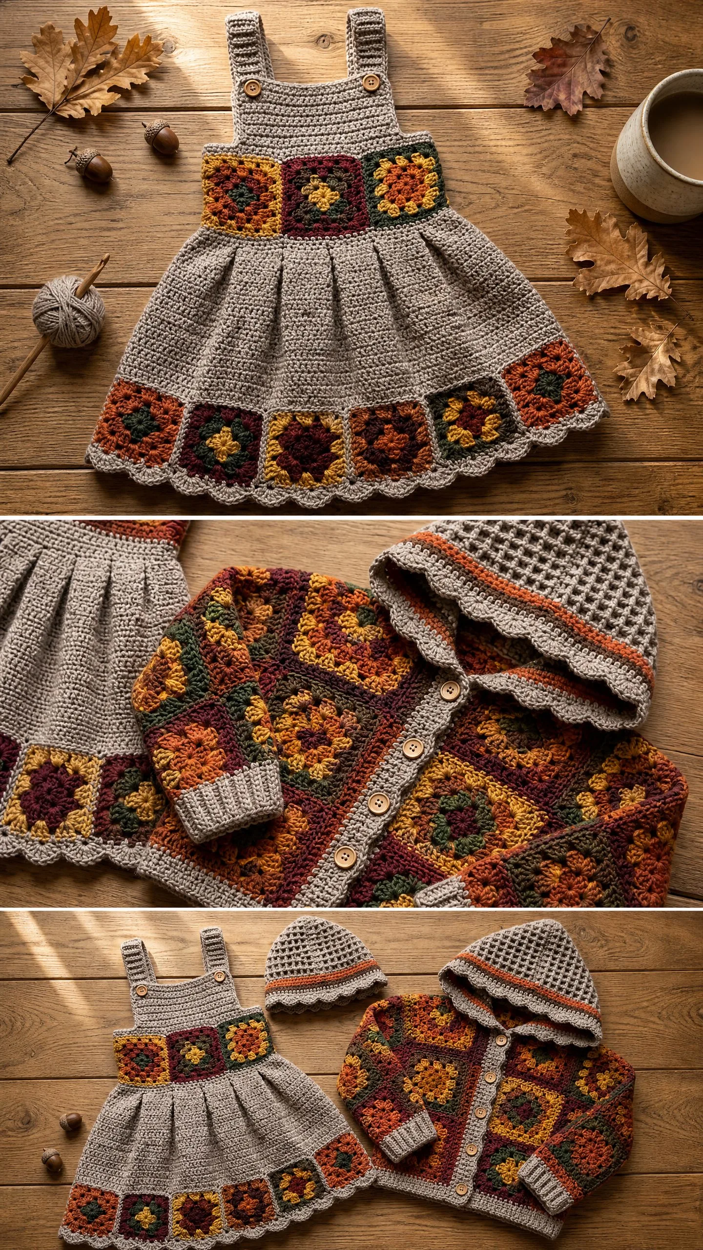 Autumn Harvest Granny Square Dress Set Free Crochet Pattern