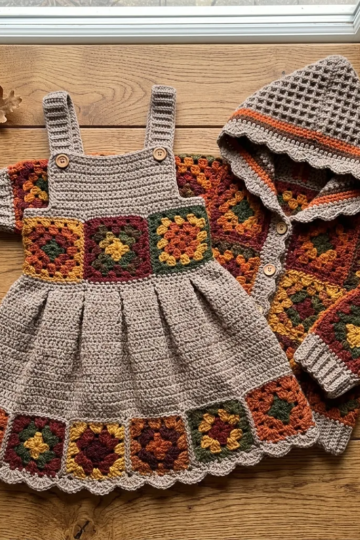 Autumn Harvest Granny Square Dress Set Free Crochet Pattern