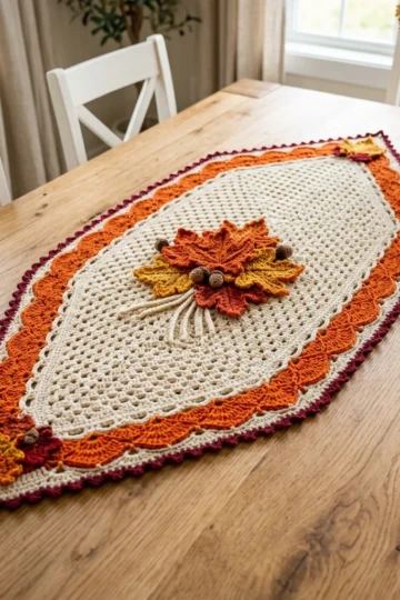 Autumn Maple Leaf Table Runner Free Crochet Pattern