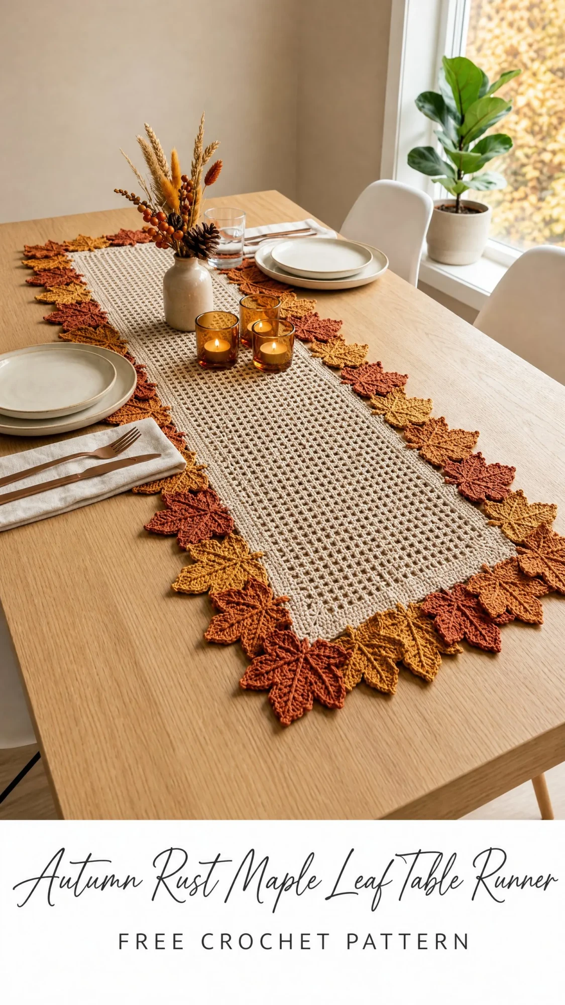 Autumn Rust Maple Leaf Table Runner Free Crochet Pattern