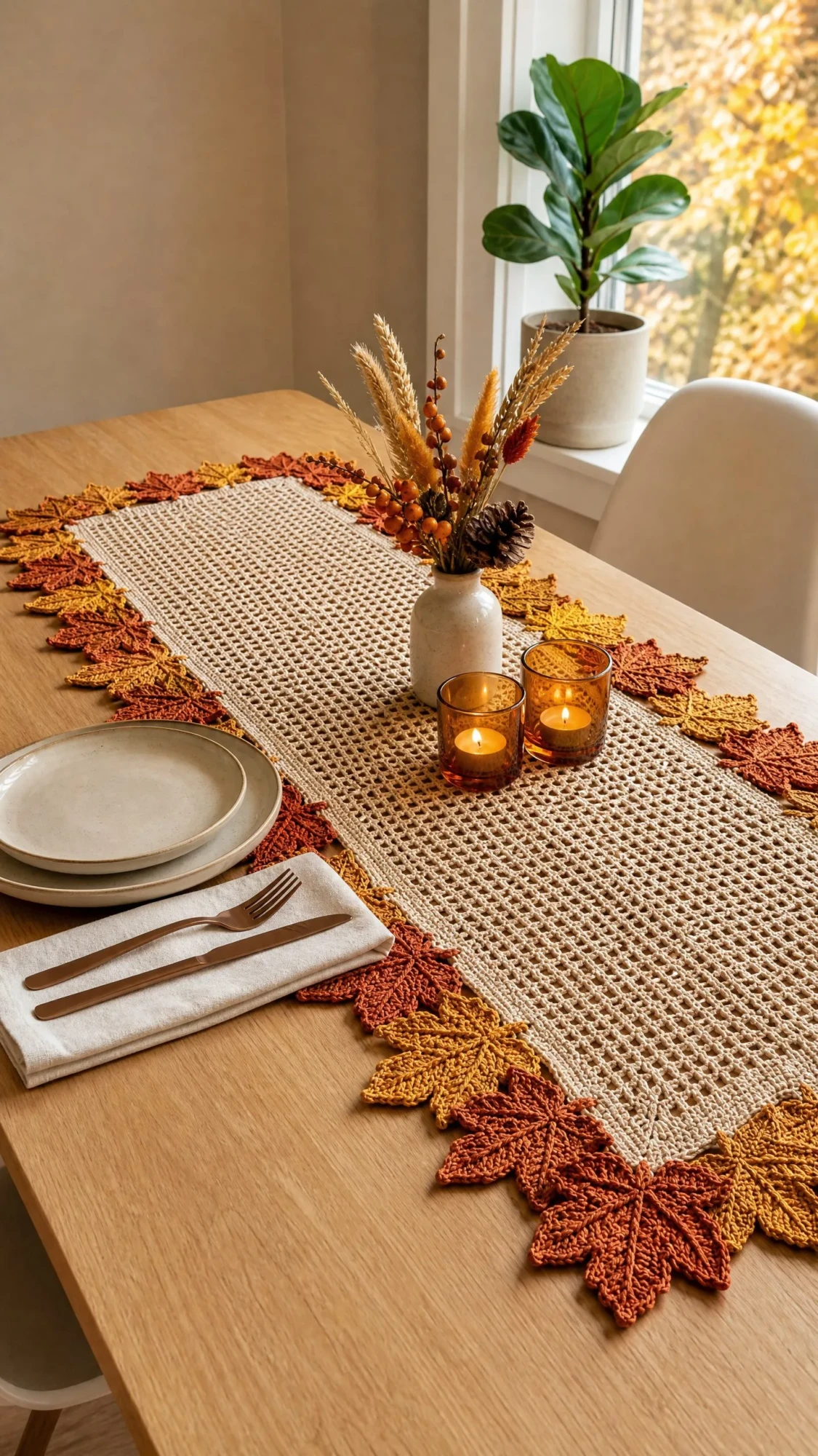 Autumn Rust Maple Leaf Table Runner Free Crochet Pattern