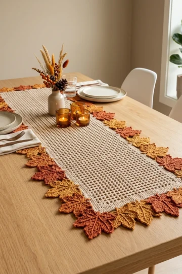 Autumn Rust Maple Leaf Table Runner Free Crochet Pattern